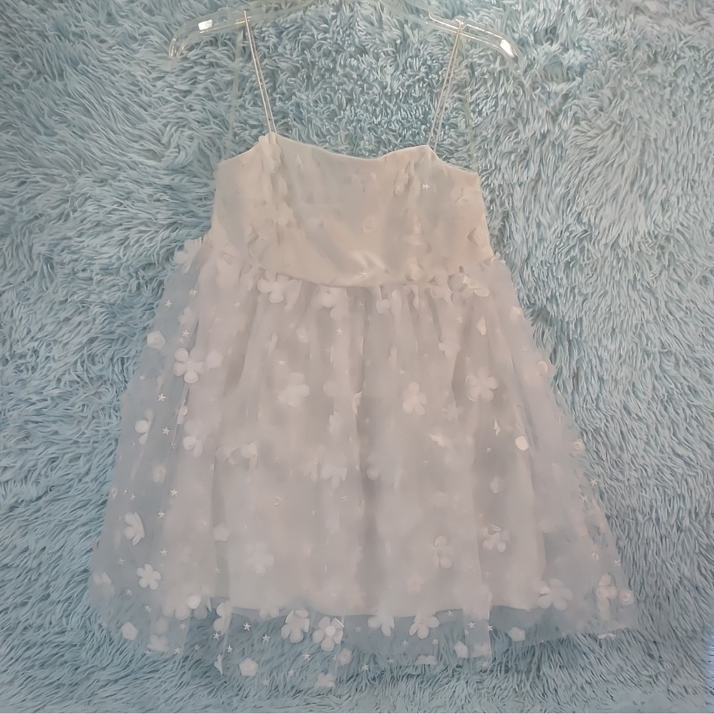 Altar'd State Aurora Floral Mesh Babydoll Mini Dress White 3D Flowers Size S